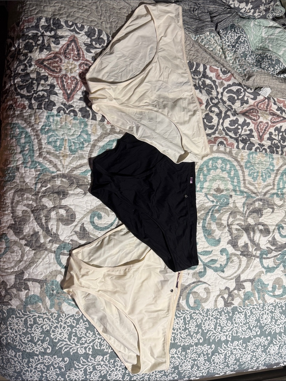 Adore Me Black and Cream Cotton Bikini Panty Set - 3 Pack